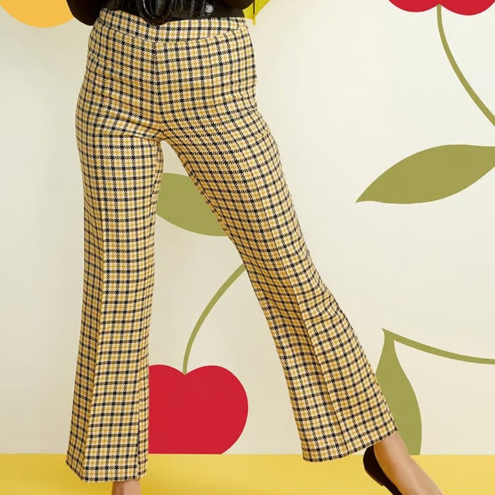 Modcloth Yellow and Black Plaid Cropped Flare Pants